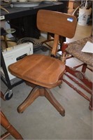 Antique Adjustable Oak Office Chair on Casters