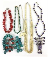 Assorted Jewelry W/ Turquoise, Coral, Bone