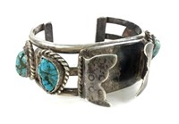 Native American Sterling & Turquoise Watch Cuff