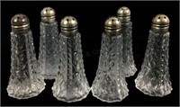 (6) Pressed Glass S & P Shakers W/ Sterling Lids