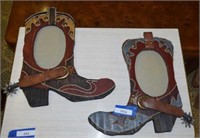 Pair of Wooden Painted Cowboy Boot Themed