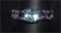 Size 8.5 Sterling Silver Ring w/ Amethyst and