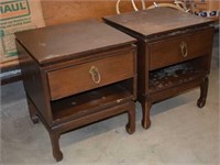 Two Wood End Tables with a Drawer
