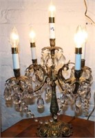 5 light Brass Lamp w/ prisms