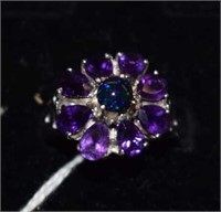 Sterling Silver Ring w/ Black Opal and Amethyst