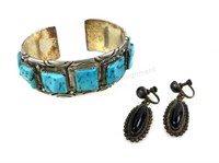 Sterling Silver Cuff Bracelet & Earrings
