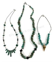 (3) Sterling, Turquoise, Malachite Necklaces