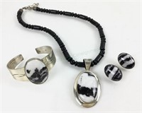Sterling Silver Black & White Stone Jewelry Suite