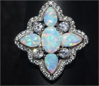 Size 10 Sterling Silver Ring w/ Opals and White
