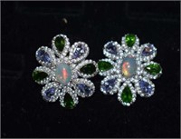 Sterling Silver Earrings w/ Opals, Tanzanite, &