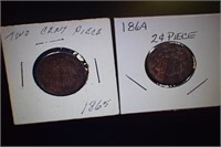1864 and 1865 Two-Cent Piece Coins