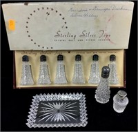 (6) Vintage Crystal S/p Shakers W/ Sterling Tops