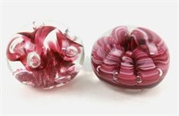 (2) Joe St. Claire Pink Art Glass Paperweights