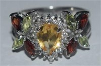 Size 8 Sterling Silver Ring w/ Semiprecious Stones