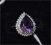 Sterling Ring w/ Amethyst and White Stones