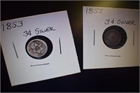 1852 and 1853 Three-Cent Silver Coins