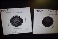 1867 and 1868 Five-Cent Shield Nickel Coins