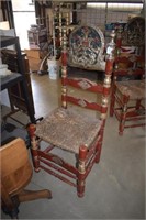 Ornately Painted and Carved Antique Chair w/ Rush