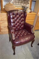 Leather Wingback Armchair w/ Stud Trim -