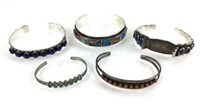 (5) Sterling Silver Cuff Bracelets