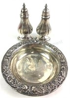 Sterling Silver Bowl And Salt/ Pepper Shakers