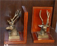 Solid Brass Deer on Wooden Bookends