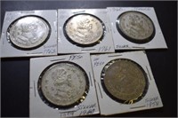 (5) Un Peso Silver Dollars - 1958-1962
