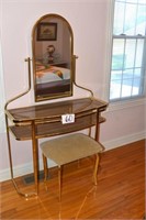 Brass Colored Metal Vanity w/Glass Shelving and