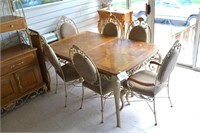 Large Dining Table w/Wooden Top & Wrought Iron