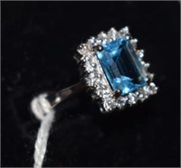Sterling Ring w/ Large Emerald-Cut Blue Stone &