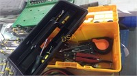 Plastic toolbox of miscellaneous hand tools