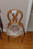 Oak Upholstered Seat Side Chair w/Ornate Carvings