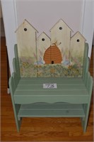 Small Hand Painted Wooden Bench w/Shelf on the