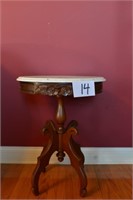 Pair of Ornately Carved Side Table w/Round Marble