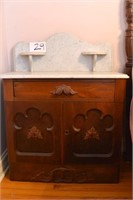 Very Ornate Marble Top Wash Stand Carved Drawer