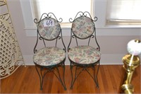 Two Wrought Iron Floral Upholstered Parlor Style