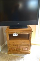 Oak TV Stand w/Swivel Top - Brass Tag on Front