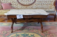Ornately Carved Coffee Table w/Marble Top 17.5" T