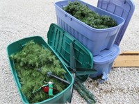 8ft & 10ft Christmas trees in 3 large totes
