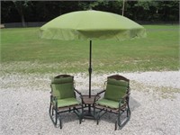 glider patio set with umbrella & gr. cushions