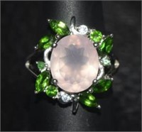 Size 7 Sterling Silver Ring w/ Rose Quartz,