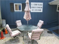 used umbrella patio table & 4 chairs set