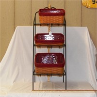 Lg Wrought Iron Bread Basket Stand w/ 3 Baskets