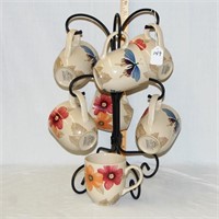 Wrought Iron Cup Stand w/ 7 Botanical Fields Cups