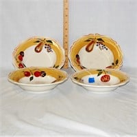 (4) Ramekin Pottery Fruit Design Bowls
