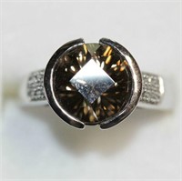 9ct white gold smokey quartz & diamond dress ring