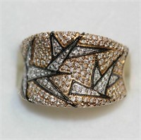 18ct rose gold diamond & black enamell dress ring