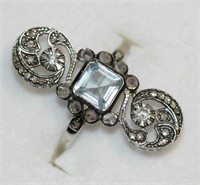 Sterling silver aquamarine & diamond ring