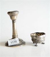 2 items: a sterling silver candlestick