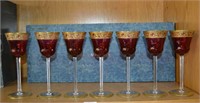 Saint Louis set of 7 ruby crystal goblets